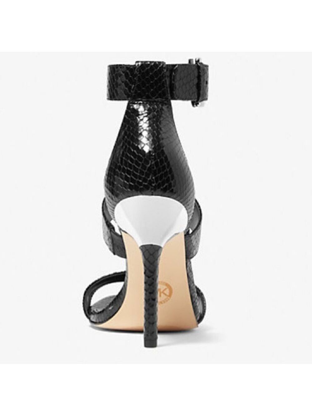 Michael Kors Leather Snakeskin Sandals Embossed Black  Heels Amal Sz 9 $185 NIB - Picture 5 of 5